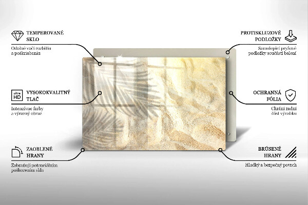 Skärbräda glas modern Palmblad och sand