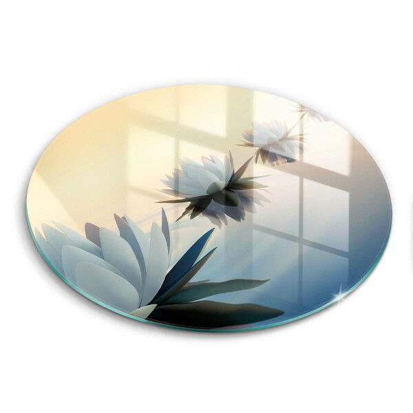 Skärbräda glas unik Lilja blommar på vattnet