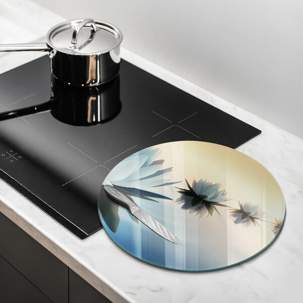 Skärbräda glas unik Lilja blommar på vattnet