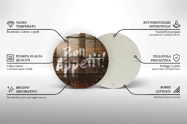 Skärbräda glas unik Bon Appetit inskriptionstavlor