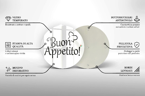 Skärbräda glas unik Inskriptionen Buon Appetito!