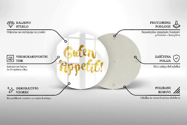 Skärbräda glas unik Inskriptionen Guten Appetit!