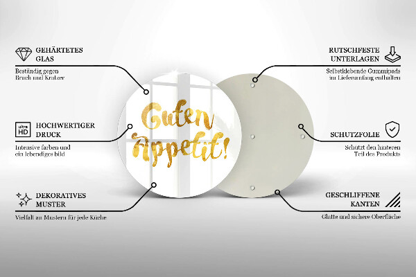 Skärbräda glas unik Inskriptionen Guten Appetit!