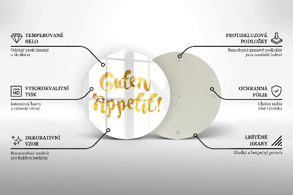 Skärbräda glas unik Inskriptionen Guten Appetit!