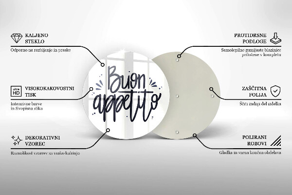 Skärbräda glas unik Buon Appetito inskription