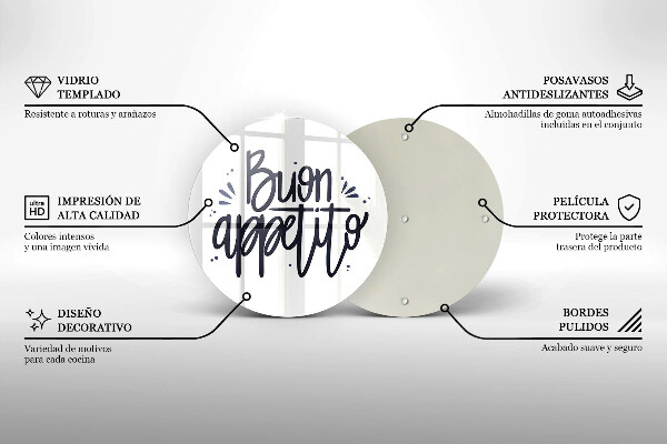 Skärbräda glas unik Buon Appetito inskription