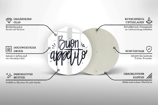 Skärbräda glas unik Buon Appetito inskription