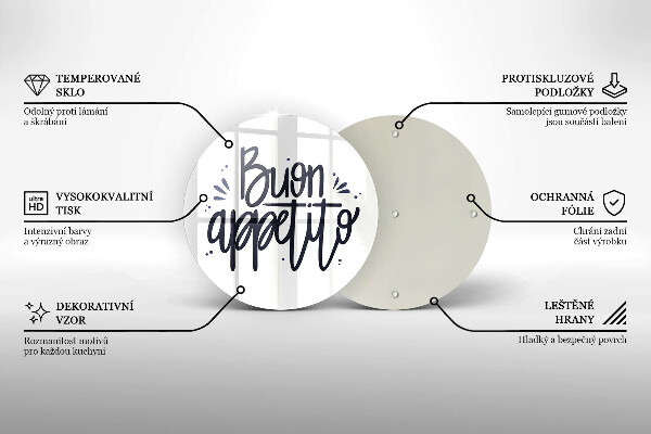 Skärbräda glas unik Buon Appetito inskription
