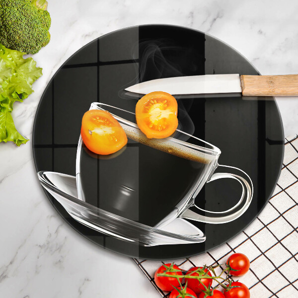 Skärbräda glas unik Ett glas varmt kaffe