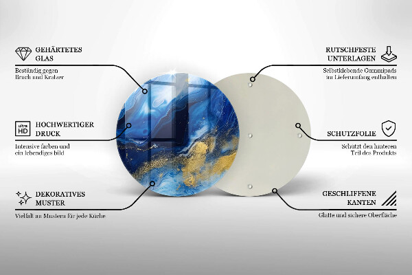 Skärbräda glas unik Blå marmor och guld