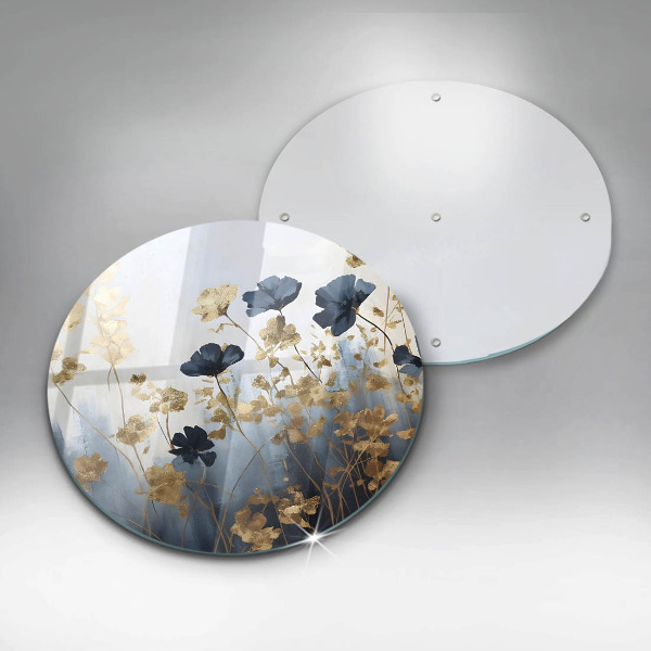 Skärbräda glas unik Blå och guld blommor