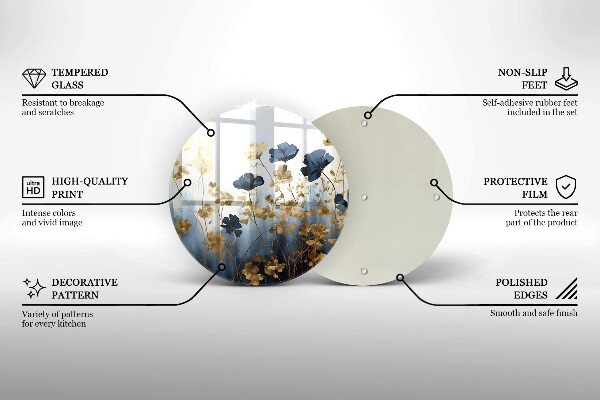 Skärbräda glas unik Blå och guld blommor