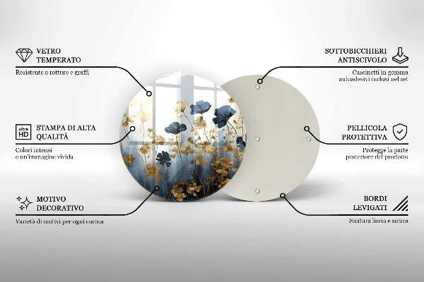 Skärbräda glas unik Blå och guld blommor