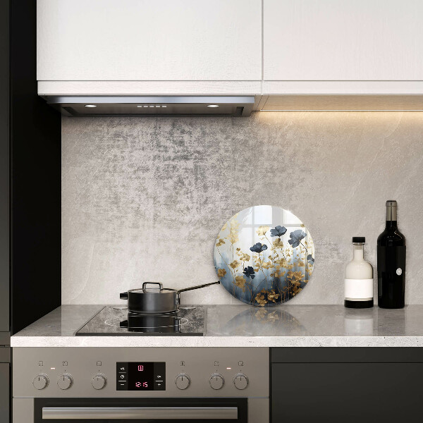 Skärbräda glas unik Blå och guld blommor