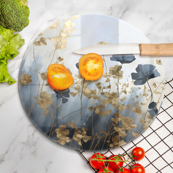 Skärbräda glas unik Blå och guld blommor