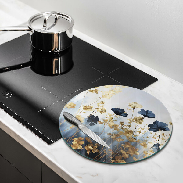 Skärbräda glas unik Blå och guld blommor