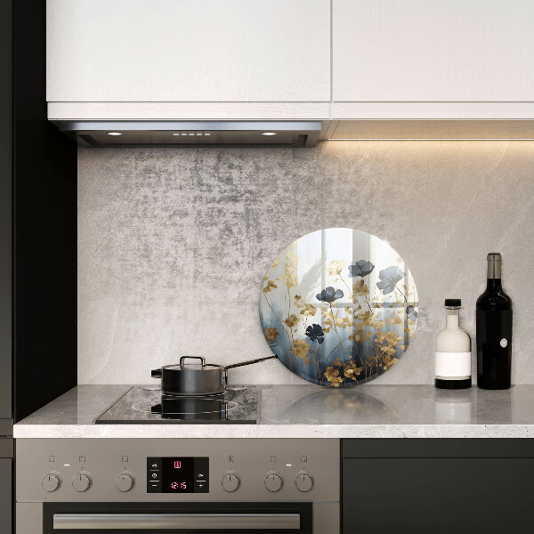 Skärbräda glas unik Blå och guld blommor