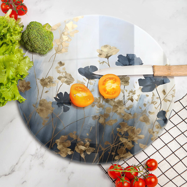 Skärbräda glas unik Blå och guld blommor