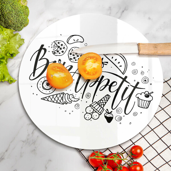 Skärbräda glas unik Bon Appetit inskription