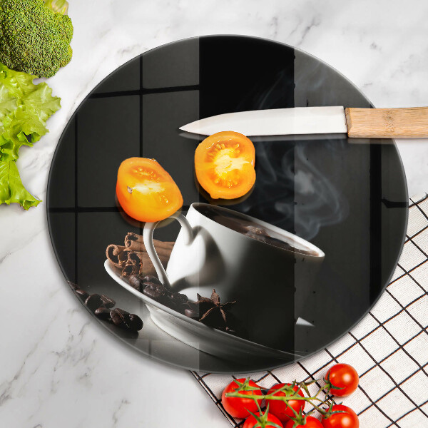 Skärbräda glas unik En kopp varmt kaffe