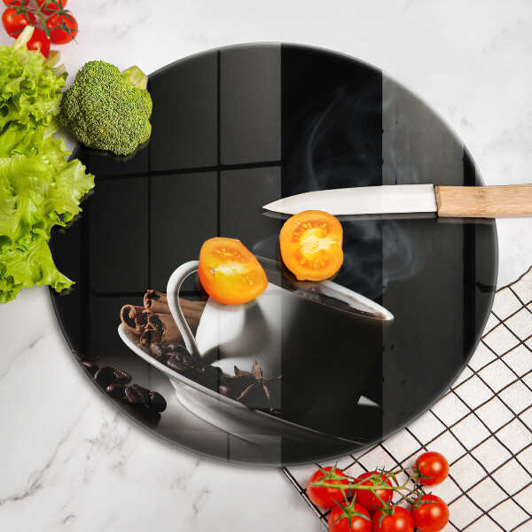 Skärbräda glas unik En kopp varmt kaffe