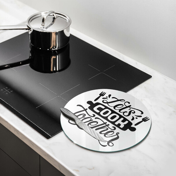 Skärbräda glas unik Inskriptionen Låt oss laga mat tillsammans