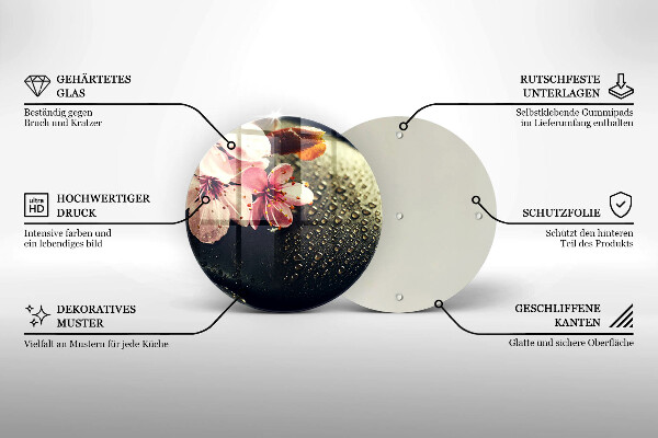 Skärbräda glas unik Blommor zen stenar