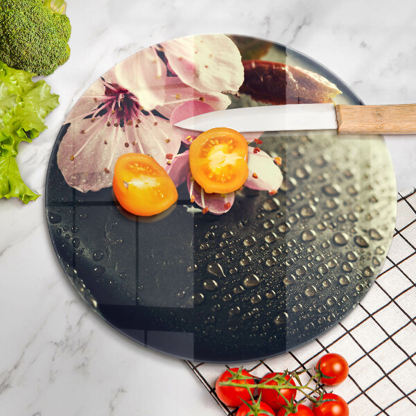 Skärbräda glas unik Blommor zen stenar