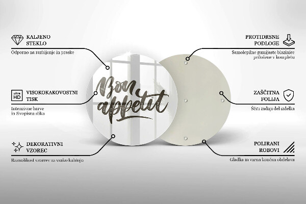 Skärbräda glas unik Bon Appetit inskription