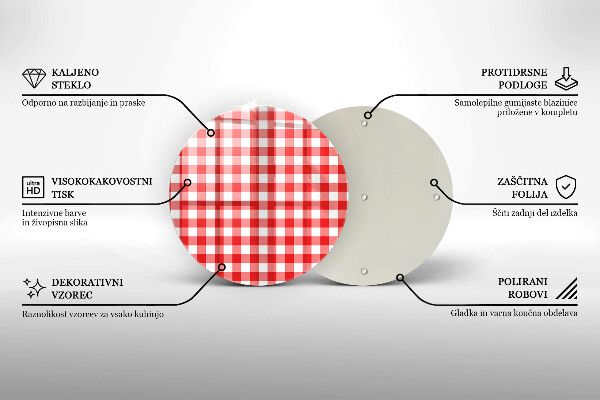 Skärbräda glas unik Rött och vitrutigt mönster