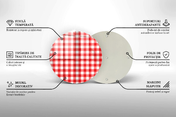 Skärbräda glas unik Rött och vitrutigt mönster