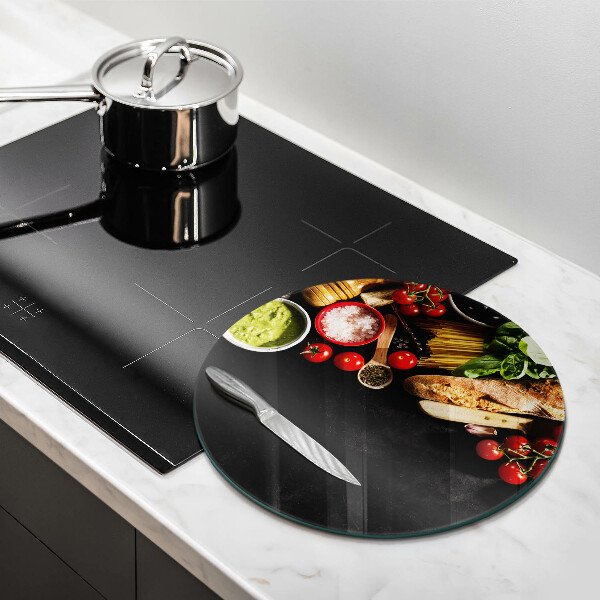 Skärbräda glas unik Italienska ingredienser och kryddor