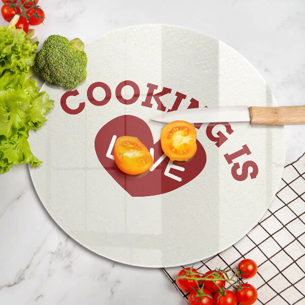 Skärbräda glas unik Inskription Matlagning är kärlek