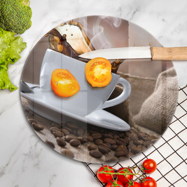 Skärbräda glas unik Kopp och kaffebönor