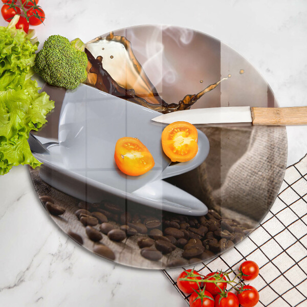 Skärbräda glas unik Kopp och kaffebönor