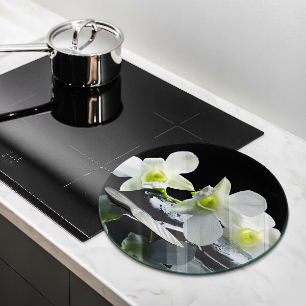 Skärbräda glas unik Vita blommor i Zen vatten