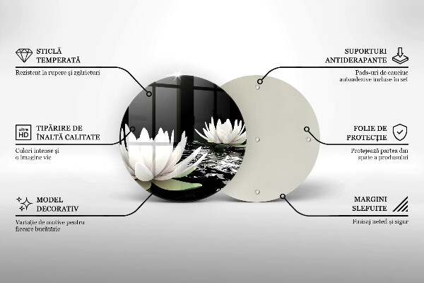 Skärbräda glas unik Vita liljor på vattnet