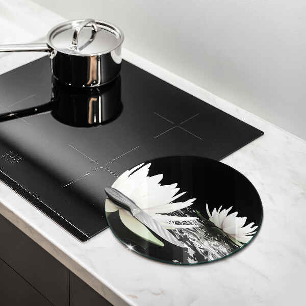 Skärbräda glas unik Vita liljor på vattnet