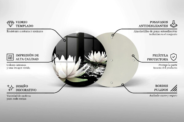 Skärbräda glas unik Vita liljor på vattnet