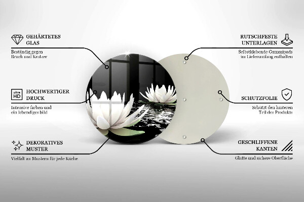 Skärbräda glas unik Vita liljor på vattnet