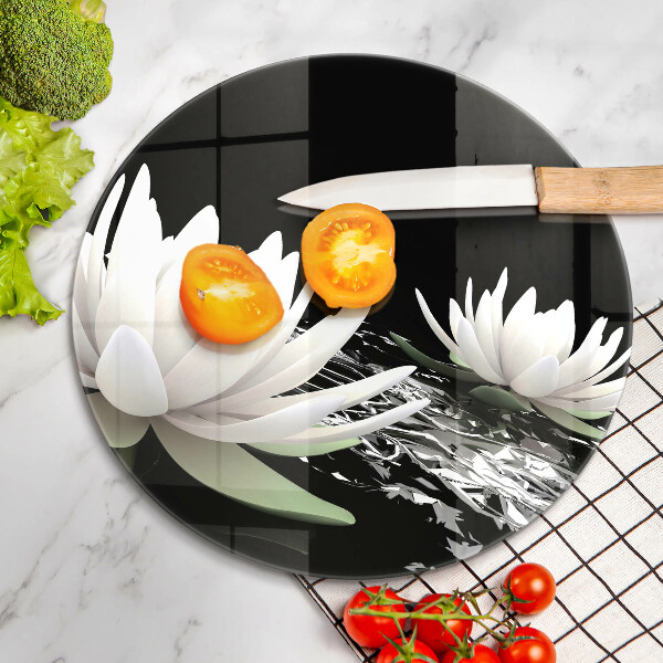 Skärbräda glas unik Vita liljor på vattnet