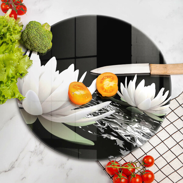 Skärbräda glas unik Vita liljor på vattnet