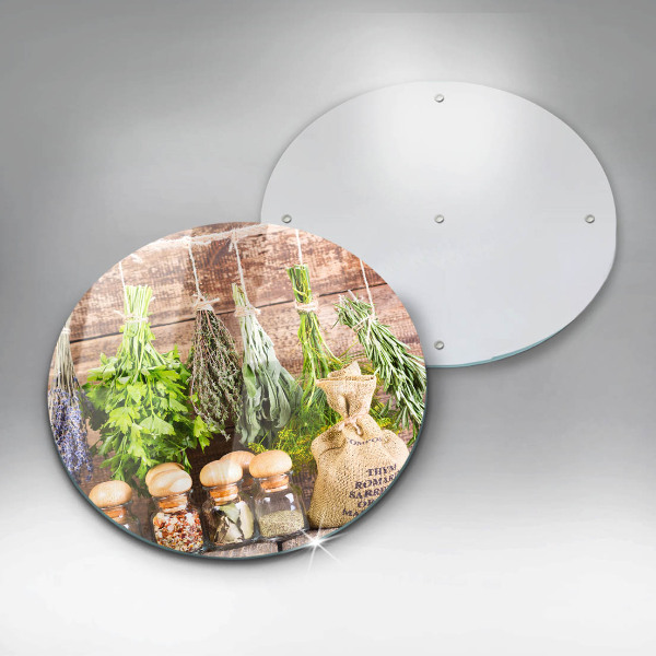 Skärbräda glas unik Örter kryddor och trä