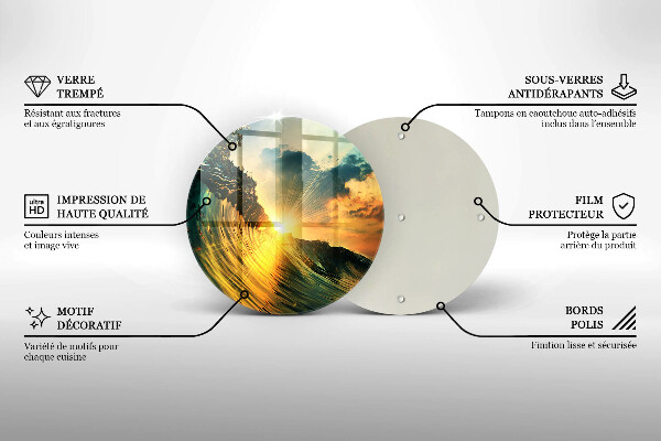 Skärbräda glas unik Våg och solnedgång