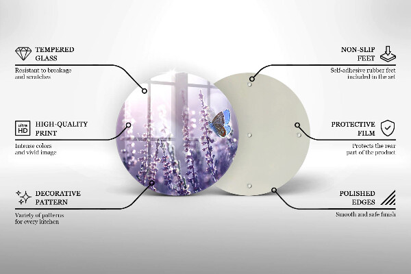 Skärbräda glas unik Vildblommor och fjäril