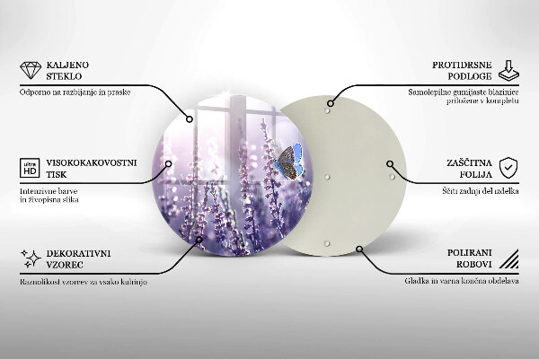Skärbräda glas unik Vildblommor och fjäril