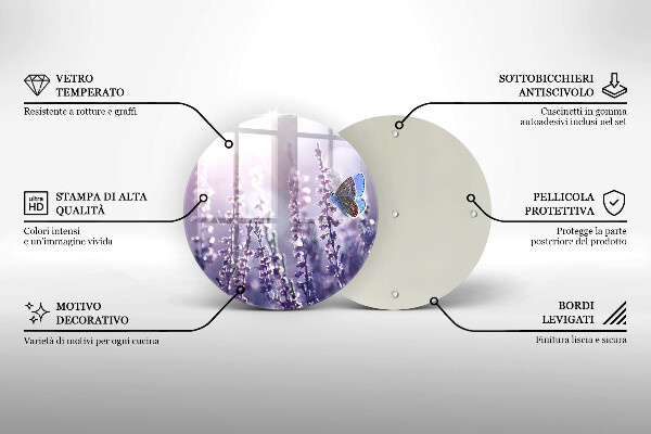 Skärbräda glas unik Vildblommor och fjäril