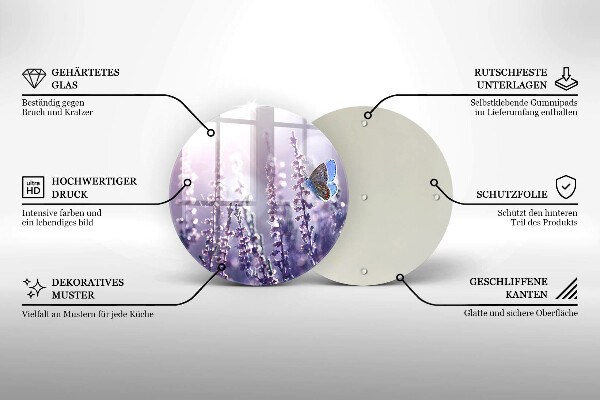 Skärbräda glas unik Vildblommor och fjäril