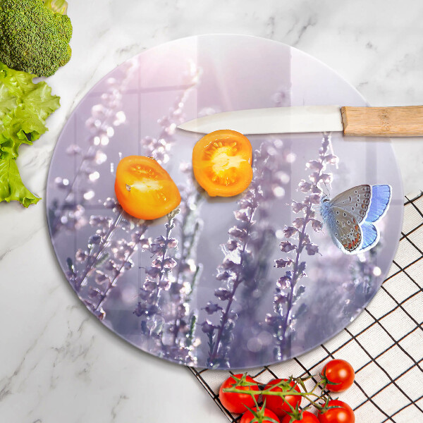 Skärbräda glas unik Vildblommor och fjäril