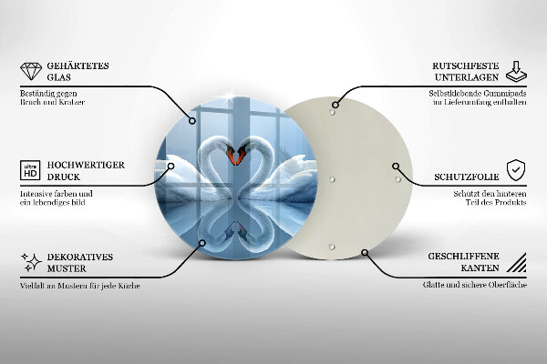 Skärbräda glas unik Två svanhjärtan